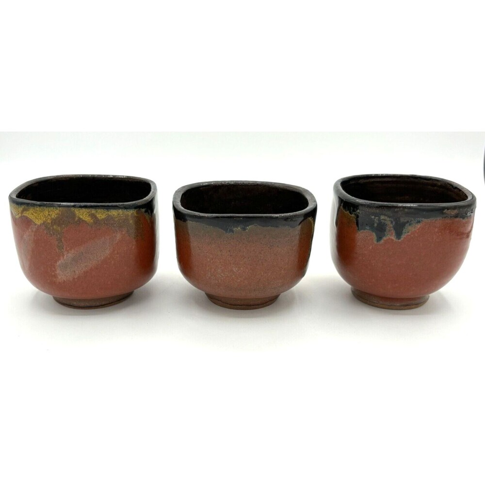 Studio Art Pottery Stoneware Earthenware Clay Small Bowls Ramekins Qty 3 Glazed